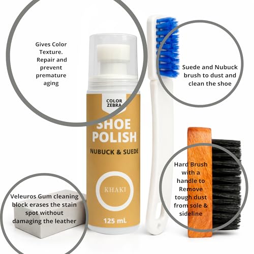 Image of Color Zebra Nubuck & Suede Shoe Polish and Shoe Care Kit | 125 ML Renovator with Handled Brush, Wooden Suede Brush & Cleaning Block