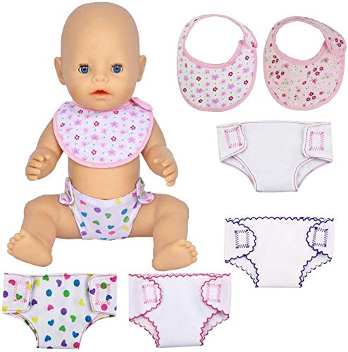 Famoby 4Pcs Baby Doll Diapers Doll Underwear and 2Pcs Doll Bids for 14 to 18 Inch Doll, American Girl Doll Baby Alive Girl Birthday Gift Sleepover Slumber Party