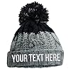 Purple Print House Embroidered Apres Beanie Bobble Hat Custom Text Personalised Writing Winter Autumn Skiing Two Colour, One Size, Navy/Mustard #3