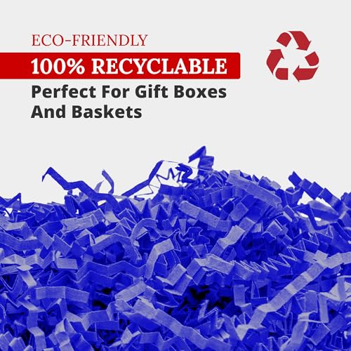 Image of BOX USA Royal Blue Crinkle Paper Filler (10lb) - Shredded Paper for Basket Stuffing, Shipping, Packaging, Confetti, Crafts & Holidays - Crinkle Cut