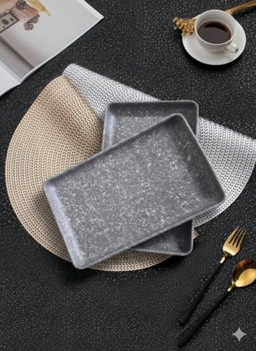 Image of Serving Platter | Melamine Snack Platter | Multi-Purpose Kitchen Serving Platter | Versatile Chip and Dip Tray for Snacks, Starters & Desserts | Lightweight & Dishwasher Safe | Set of 2 (GREY-R)