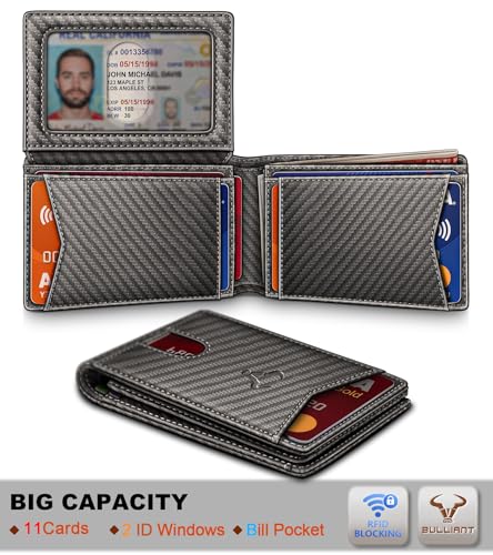 Image of BULLIANT Men Slim Leather Pocket Wallet Bill Holder 11Cards-Genuine Leather | RFID Blocking | Easy Access | Gift Boxed