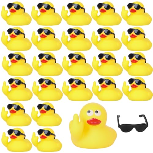 AOT 24PCS Middle Finger Rubber Duck with Sunglasses,Middle Finger Ducks for Jeeps,Rubber Ducks Jeep Ducking,Jeep Ducks for Ducking,Dashboard Decorations, Yellow