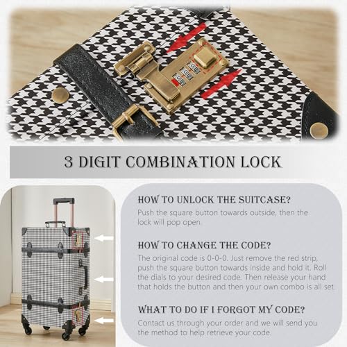 Image of UNIWALKER Vintage Luggage Set of 3, Retro Spinner Trunk with Combo Lock for Women, Cute Designer Travel Suitcase Set with Train Case (26 inch+20 inch+12 inch, grid)