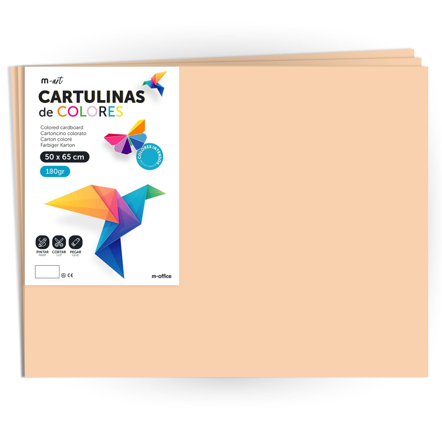 Coloured Cardstock, Large Cardstock 50 x 65 cm Light and Intense Colours, 180 g Coloured Cardstock for Crafts, Creative Designs and Art Projects · m-office (x50 Sheets, Vanilla)