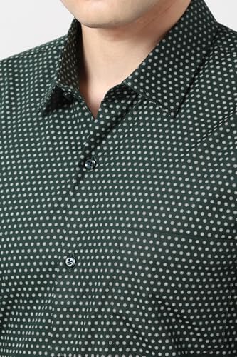 Image of Peter England Men's Printed Formal Shirt with All-Over Dot Pattern - 100% Cotton, Full Sleeves, Regular Fit