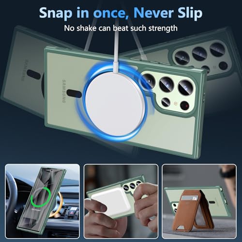 Image of OWKEY for Samsung Galaxy S24 Ultra Case 6.8'', Magnetic S24 Ultra Case Compatible with Magsafe, [Shockproof Military] Translucent Back Slim Bumper Cover Phone Case Samsung S24 Ultra, Green