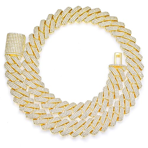 Image of Ucciyo 20MM Cuban Link Chain for Men Iced Out Miami Cuban Necklace 18k Gold Plated 5A+ Zicron 10MM /12MM /14MM /20MM Iced Out Chain Gold /Silver Bling Luxury Hip Hop Jewelry For Women Men