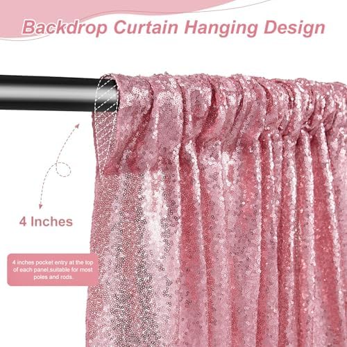 Image of Blush Pink Sequin Backdrop 2 Pieces 2ftx8ft Glitter Party Backdrop Curtain Wedding Ceremony Birthday Backdrop Background Decoration