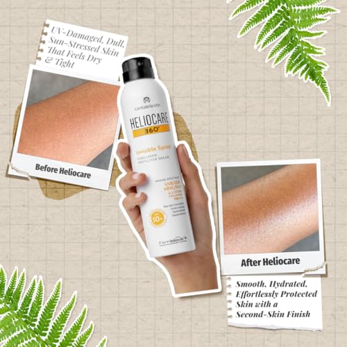 Image of Heliocare 360 Invisible Body Sunscreen Spray SPF 50+ PA++++ | Wet Skin Use, No White Cast | Water-Resistant Outdoor Sunscreen | UVA UVB + Blue Light + IR-A Protection | Fernblock Antioxidant | 200ml