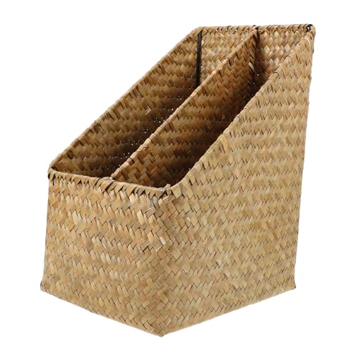 Levemolo Straw Woven Book Storage Box Rustic Multifunctional Desktop Organizer for Books Sundries Vintage Design Natural Seagrass Craftsmanship for Home and Tidying Spaces