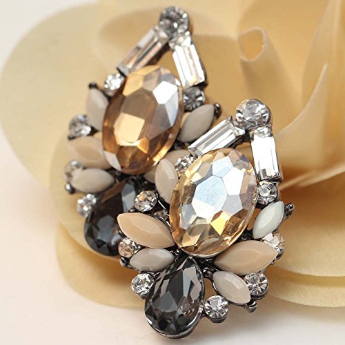 Art Deco Antique Vintage Retro Style Peach Amber Citrine Topaz Tan Grey Earth Tones Rhinestone Bridal Bridesmaid Wedding Prom Cluster Earrings2