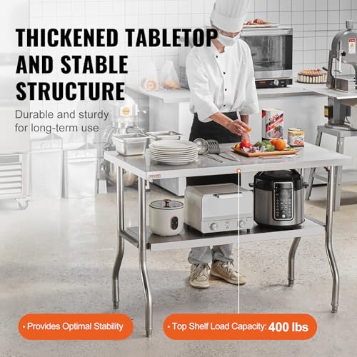 Image of VEVOR Stainless Steel Foldable Work Table, 48 * 24 Inch Heavy Duty Food Outdoor Double Layer Stainless Steel Worktable for Commercial Kitchen Restaurant