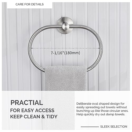 Angle Simple K3102D Towel Ring Brushed Nickel, Angle Simple Sus304 Stainless Steel Hand Towel Rack, Unique Oval Shaped Towel Holder, Modern Bathroom Towel Hanger thumb #5