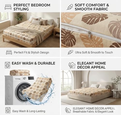 Image of VAS COLLECTIONS Premium Cotton Printed Mattress Protector with Zipper | 360 All-Around Encasing Bed Cover for Complete Protection | Single Mattress Cover 72x36+6 Inches (6 x 3 Feet) (Earthy Brown)