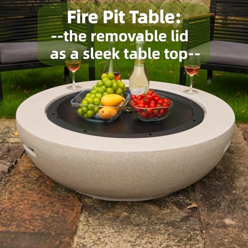Image of Round Wood Burning Concrete Outdoor Fire Pit for Patio (Round 3) | Heat Resistant MGO Cement Material,BBQ Grill Firepit,Family S'mores Fun,for Garden Backyard Barbecue,Outdoor Gatherings
