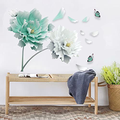 Royolam Large Cyan Flowers Petals Butterflies Wall Decals Living Room Floral Wall Stickers Removable Peel And Stick Waterproof Wall Art Decor Stickers For Bedroom Bathroom Office #TOP21