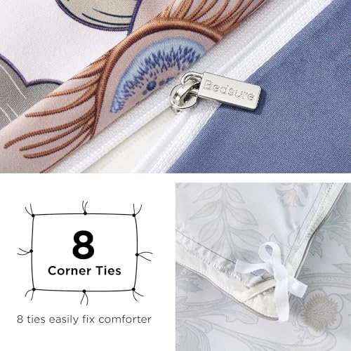 Image of Bedsure Duvet Cover King Size - Reversible Blue Floral Duvet Cover Set with Zipper Closure, 3 Pieces Blossom Patterned Bedding Set with 8 Corner Ties and 2 Pillow Shams 20 inchx36 inch