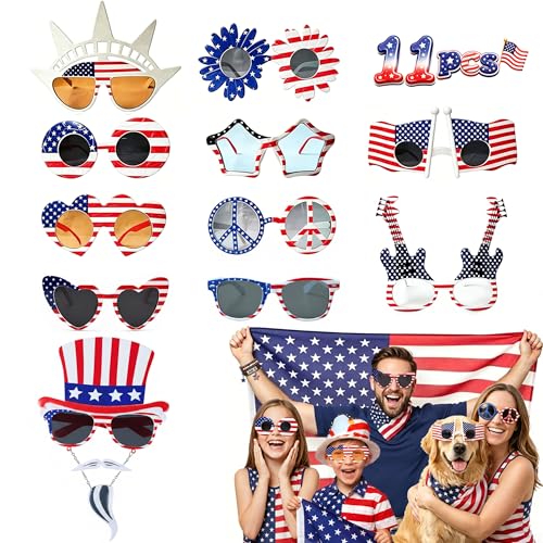 LIONO 11 Pack 4th of July Sunglasses 250th Anniversary Patriotic USA Glasses American Flag Sunglasses Red White Blue Independence Day Memorial Day Party Favors for BBQ Parade Photo Booth Props