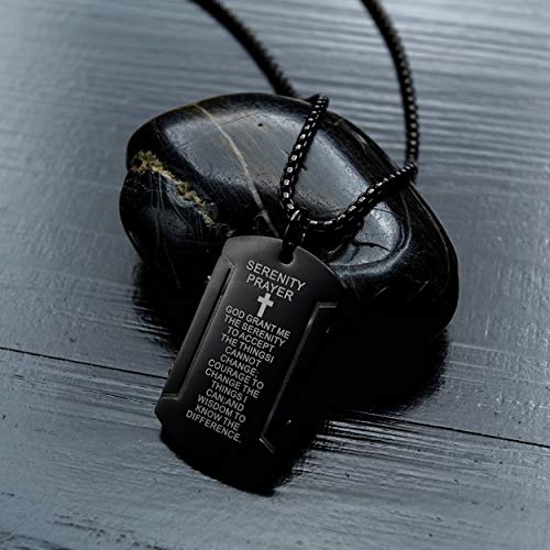 Rehoboth Men's Bible Verse Dog Tag Serenity Lord's Prayer Cross Pendant Necklace with 24 Inch Stainless Steel Chain for Women Men Silver Black Gold4