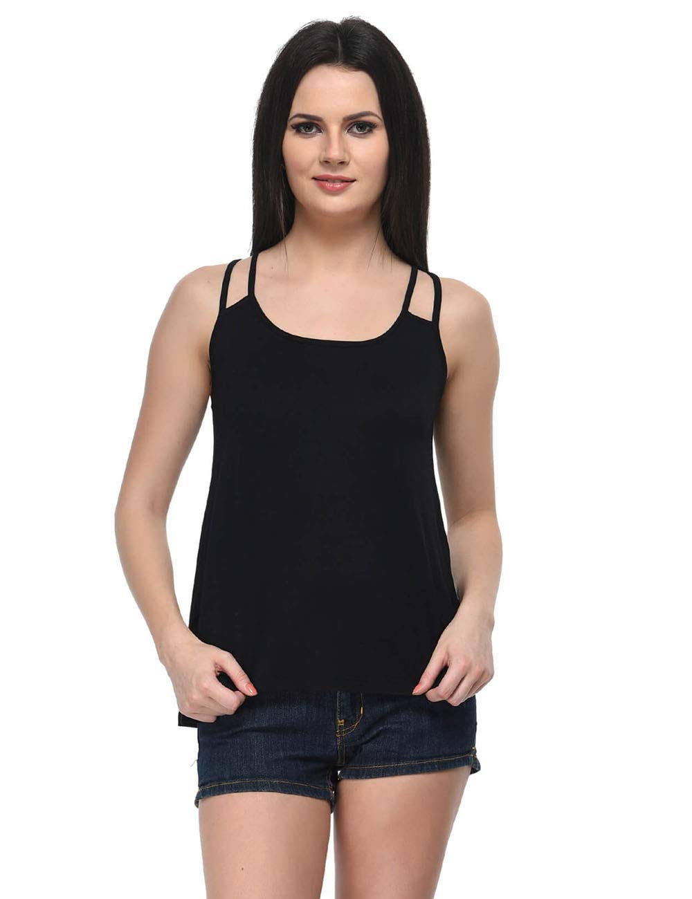 Viscose Sleeveless Shoulder Straps Top with Flared Hem for Womens & Girls