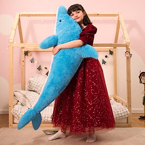 Image of MorisMos 55 Inch Giant Dolphin Stuffed Animals, Large Stuffed Dolphin Plush Toy Soft Marine Ocean Plush Gifts for Kids, Blue