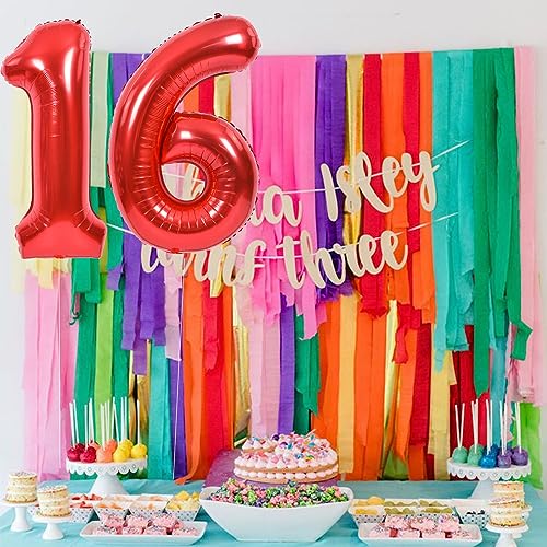 Image of TONIFUL 40 Inch Red Number 16 Balloons Large Foil 16th Birthday Decorations