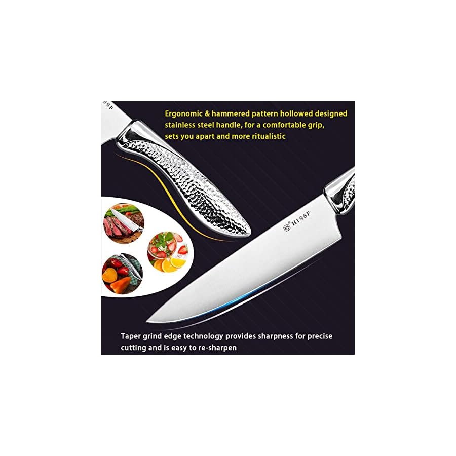 Knife set, HISSF Knife Set for Kitchen with Block, 14 Piece Kitchen Knife Set with Built-in Sharpener, Professional High Carbon Stainless Steel Kitchen Knives For Chopping, Slicing, Dicing