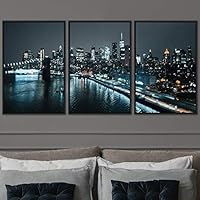 3 Piece Framed Canvas Wall Art City Illuminations Canvas Prints Home Artwork Decoration for Living Room,Bedroom - 16