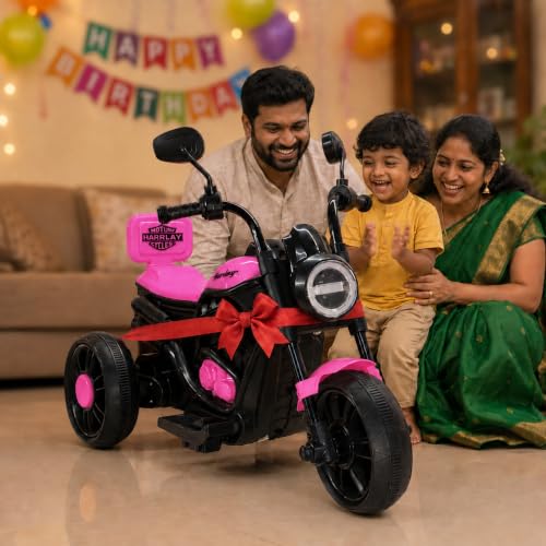 Image of Wishmaster Mini Harlay Electric Ride-On Bike for Kids | 6V Battery-Operated Motorcycle | Foot Accelerator | Suitable for Girls Aged 2-5 Years | Sturdy & Safe Toy Bike
