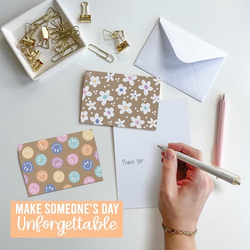 Image of 24 Blank Cards and Envelopes Blank Note Cards Stationery Designed in USA | Kraft Doodle 6 x 4 Greeting Card with Envelopes, Notecards and Envelope Set, Cute Card for All Occasion, Stationary Pack