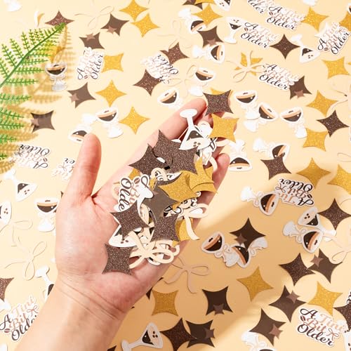Image of BeYumi Espresso Martini Table Confetti - 300Pcs A Tini Bit Older Table Confetti Decorations Brown Espresso Martini Bow Gold Star Paper Decor for Girl Birthday Bachelorette Bridal Shower Party Supplies
