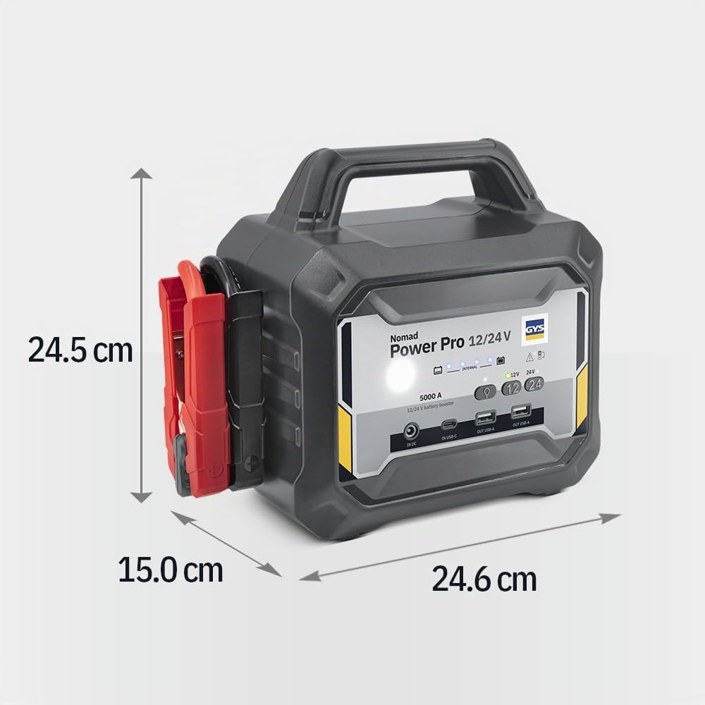 GYS, Nomad Power Pro 12/24V, Démarreur/Booster Batterie Lithium Portable 5000A, Véhicules 12/24V (Moto, Voiture, Camion), Démarrage Sécurisé, Batterie Externe 19,5Ah (PowerBank), Lampe LED