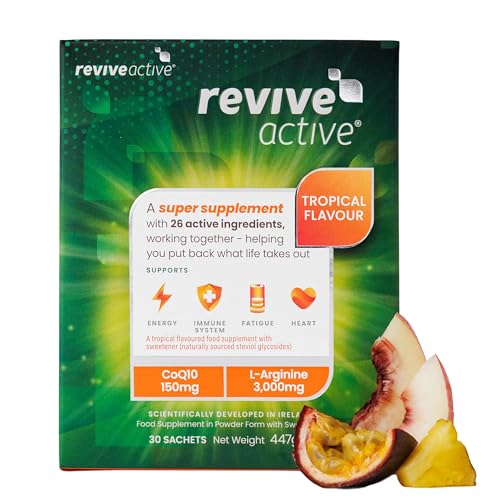 Revive Active Tropical Super Supplement - 26 Active Ingredients in 1 Daily Sachet - Vitamins C D K2 L-Arginine - Supports Overall Health & Immune System - 30 Day Supply