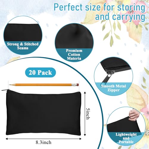 Image of Legigo Zeedix Blank Canvas Zipper Bag - 8.3 inch x 5 inch Beige Cotton Pouch for DIY Projects, Makeup, Pencil Case, Multi-Purpose Cosmetic Travel Organizer, HTV Craft Supplies, Black, Pack of 20