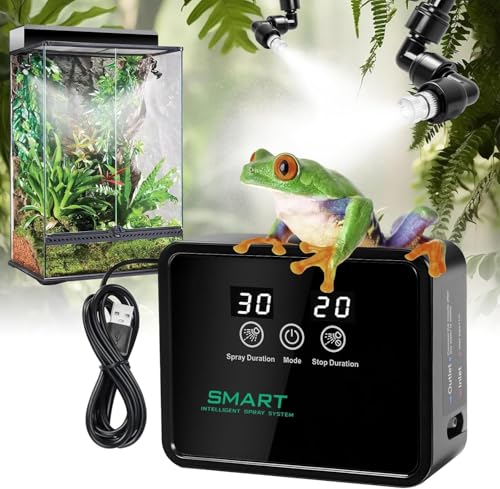 FMATOZ Reptile Humidifier Reptile Mister System with Timer & 360° Nozzles, Chameleons, Snakes, Frogs Misting for Terrarium, Auto Misting for Terrariums, Adjustable Nozzles & Quiet Operation
