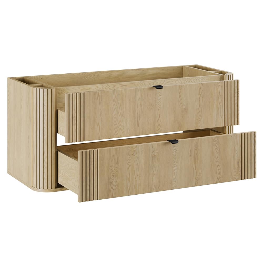 Lomadox Badezimmer-Waschtisch 120 cm in Eiche, gerillt, mit Keramik Waschbecken, 2 Schubladen, Softclose, Metallgriffe, abgerundete Kanten