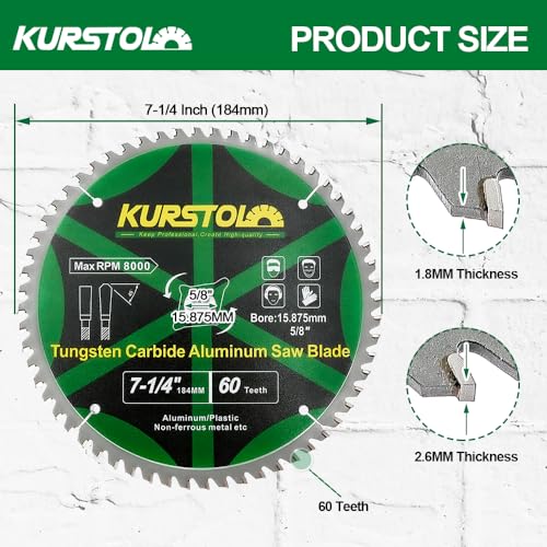 Image of Metal Circular Saw Blade - 7-1 /4 inch (184MM) TCG Cutting Blade 60T Tungsten Carbide Tipped Blade Arbor 15.87mm for Aluminium,Non-Ferrous Metals,Plastic
