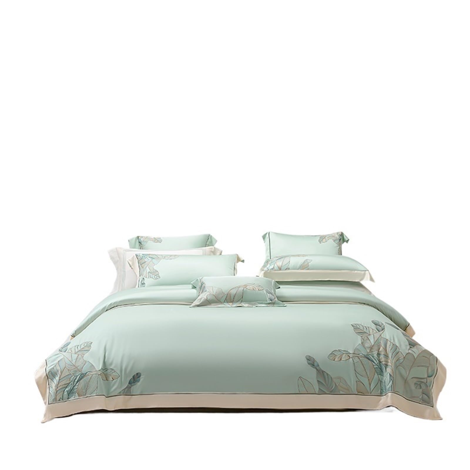 UALXPAO silk bedding Summer Soft Silky Cool Bedding Set Leaves Embroidery Duvet Cover Bed Sheet Pillowcases(Color 2,FLAT_KING 220X240CM)