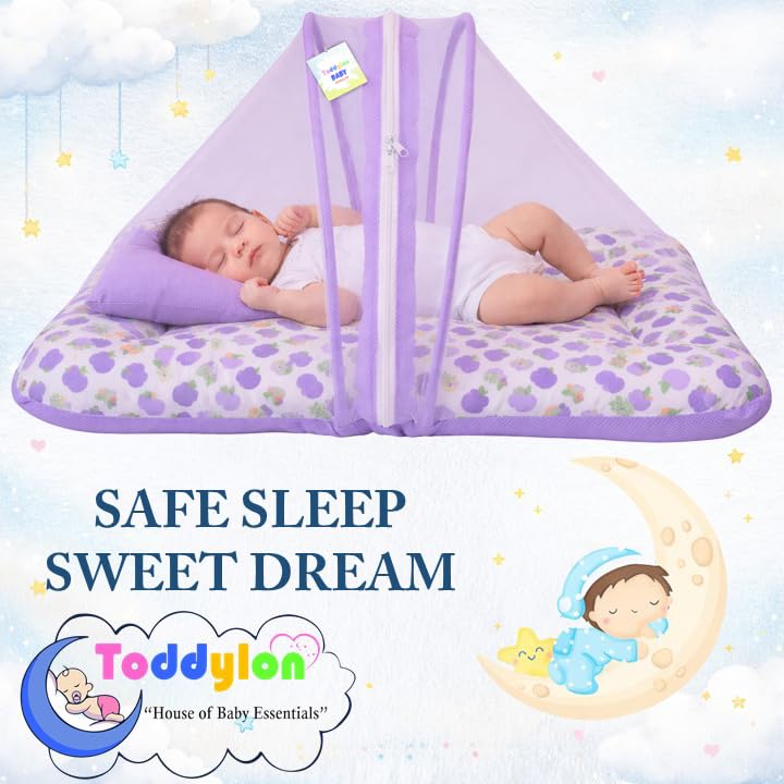 Image of Toddylon Baby Bed New Born Baby Bedding Set | Mosquito Net | Carry Bag | Mattress | Carry Bag | Essentials Combo | Cotton | Infants | Baby Boys & Baby Girls | Beds (0-6 Months) (3PCS Set)