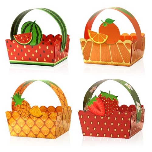 12 Stück Obst-Partygeschenkboxen für den Sommer, Obst, Jagd, Korb, Ananas, Erdbeere, Wassermelone, Orange, Geschenkbox, mit Griff, Süßigkeiten-Box, Körbe für Obstparty, Geburtstag, Babyparty