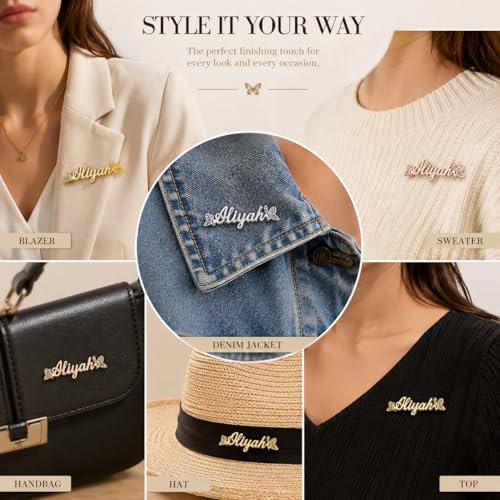 Image of Custom Name Lapel Pin Personalized Script Brooch for Women Men, Customizable Name Badge Elegant Cursive Letter Pin, Minimalist Jewelry Gift for Wedding Birthday Anniversary