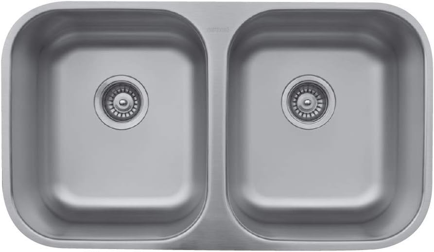 Karran Undermount Stainless Steel 31.5x18.125x8.75 0-Hole 50/50 Double Bowl Kitchen Sink