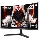 KOORUI Curved 27 Inch Gaming Monitor, Full HD 1080p R1500 180Hz VA Curved Monitors, 99% sRGB, Built-in AdaptiveSync, 1 x Display Port 1.2 & 2 x HDMI 2.0, Eye Care, VESA Compatible, Black 27E6CA