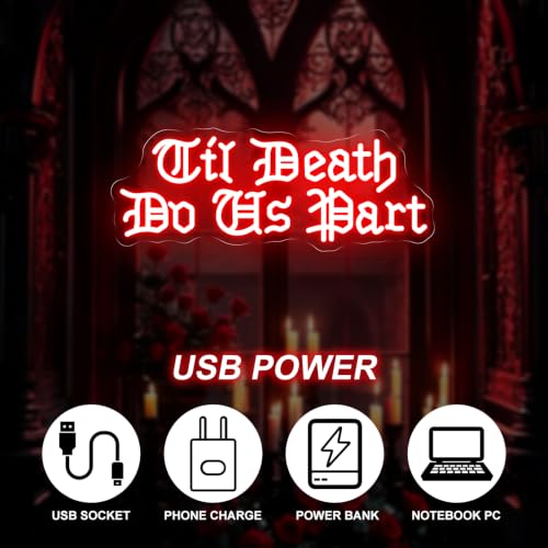 Image of Till Death Do Us Part Neon Sign, Dark Romance LED Light, Gothic Lover Gift