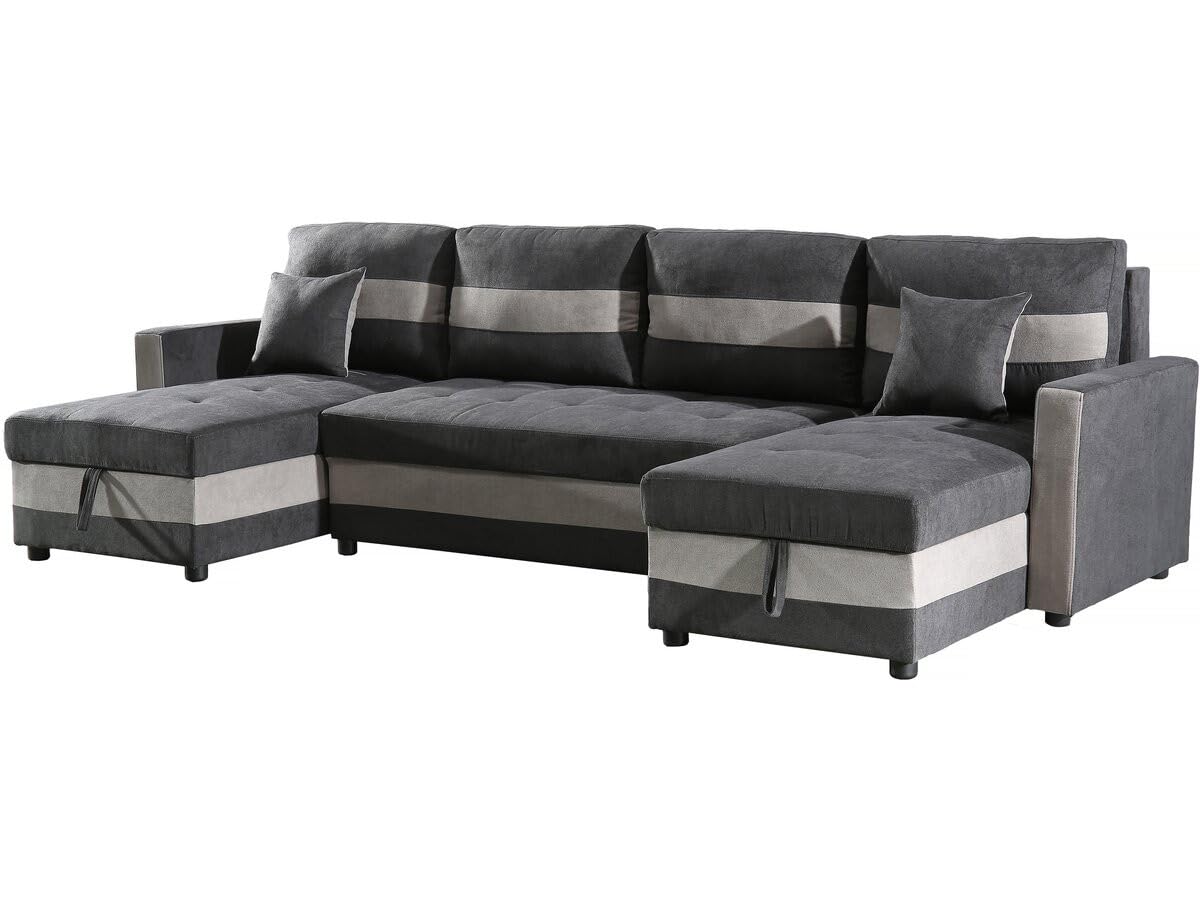 Habitat et Jardin Canapé panoramique Convertible avec coffres de Rangement Antoine - 5 Places - Gris foncé/Gris Clair