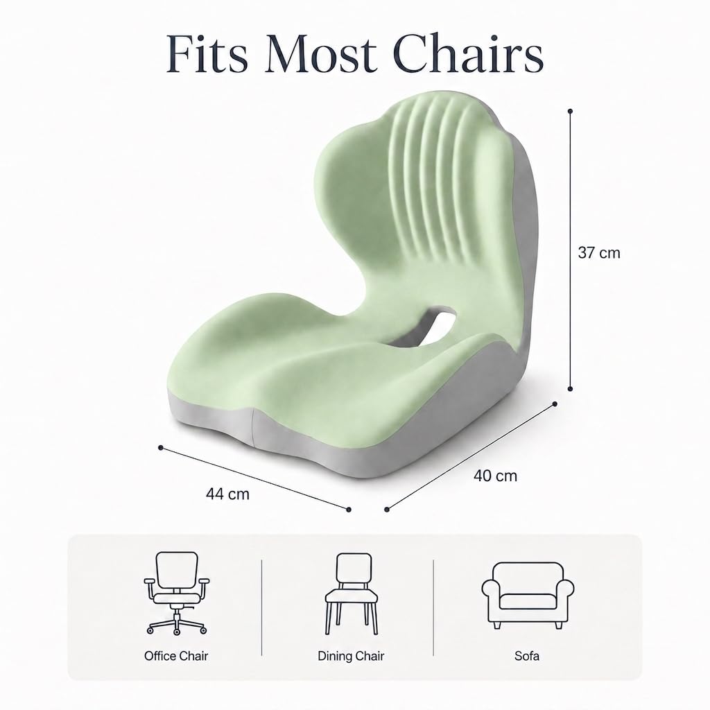 Cuscino Lombare Sedia Ufficio, Cuscino Ergonomico Sedia, Cuscino Integrato a Forma L con Memory Foam, Supporto Lombare e Apertura Traspirante per Coccige, per Sedia Ufficio, Sedile Auto