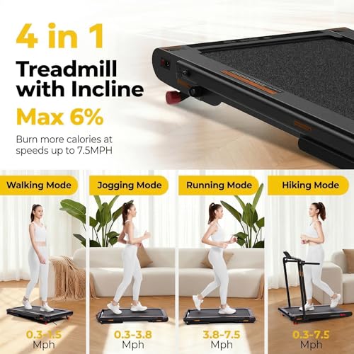 Image of Freepi Walking Pad with 6% Manual Incline,4 in 1 Under Desk Vibration Treadmill for Home,Treadmill with Handle Bar Foldable