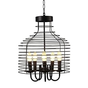 Hanglampen, Industriële v-intage 5 lichten kroonluchter plafondlamp hanger hangend licht met metalen kooi zwart Gebruik…