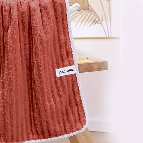 Image of MAXOSHINE Microfiber Towels for Bath-Stripes Bath Towel for Men and Women-Soft Coral Fleece Zero Twist Towel with Hook 400 GSM Quick Dry Super Absorbent-70 x 140 cm (2, Red /Grey)